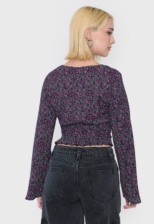 Blusa Mujer Manga Larga Camapana Print Rosado/Negro