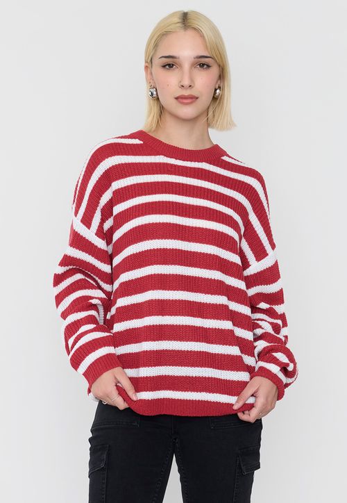 Sweater Mujer Líneas Blanco/Rojo