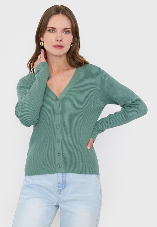 Cárdigan Mujer Rib Botones Verde
