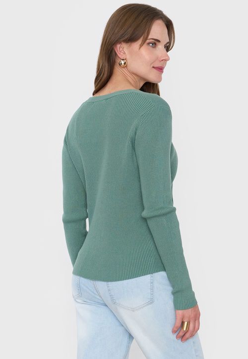 Cárdigan Mujer Rib Botones Verde