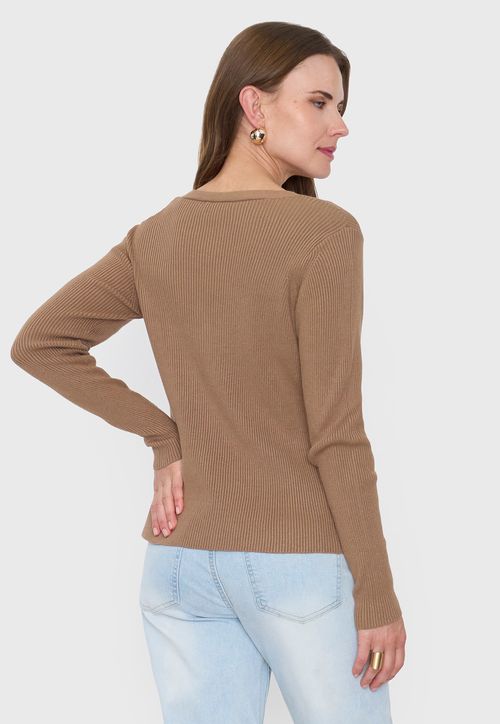 Cárdigan Mujer Rib Botones Camel