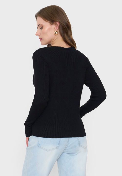Cárdigan Mujer Rib Botones Negro