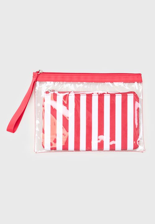 Estuche Mujer Doble Print Rayas Rojo