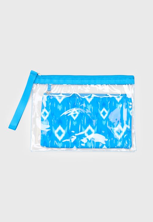 Estuche Mujer Doble Print Étnico Celeste