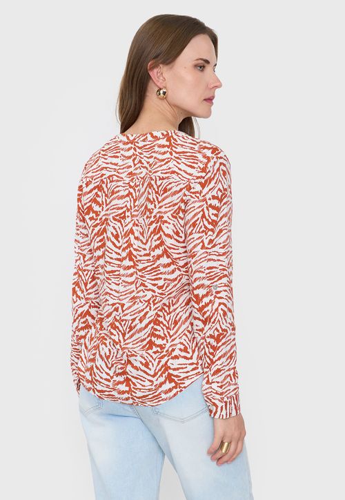 Blusa Mujer Cuello Mao Print Cebra Terracota