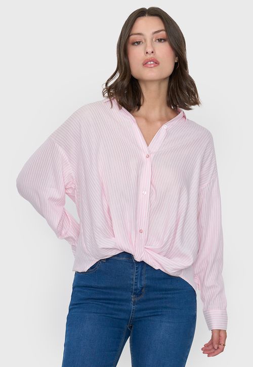 Blusa Mujer Cuello Camisero Lurex Rosado