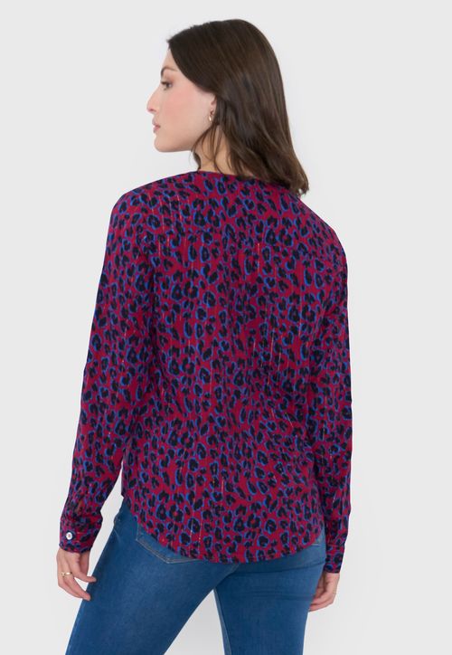 Blusa Mujer Cuello Mao Animal Print Rojo