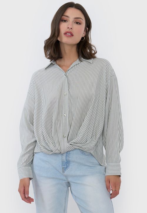 Blusa Mujer Cuello Camisero Lurex Verde