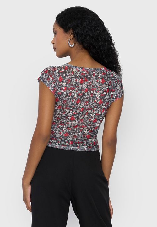 Polera Mujer Malla Manga Corta Negro