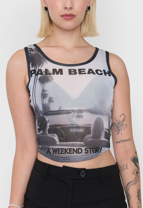 Polera Mujer Malla Sin Mangas Color Negro