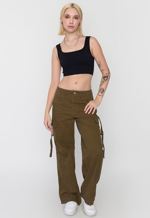 Pantalón Mujer Doble Cargo Color Verde