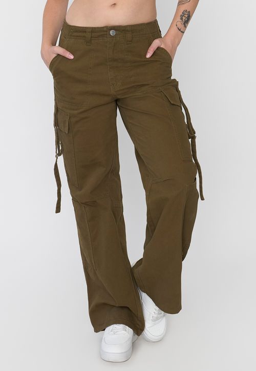 Pantalón Mujer Doble Cargo Color Verde