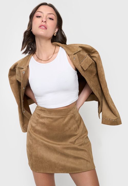 Falda Mujer Suede Camel