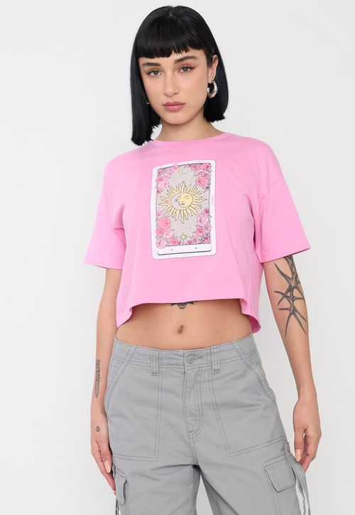 Polera Mujer Rosado Fun Manga Corta Crop