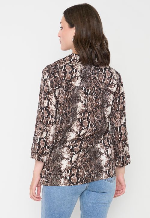 Blusa Mujer Cuello Camisero M/L Snake Print Café