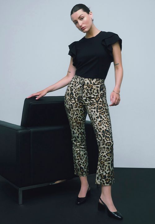 Pantalón Mujer Animal Print Beige