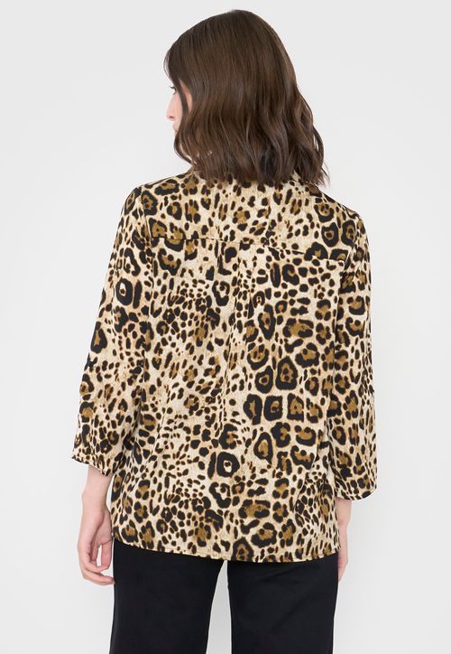 Blusa Mujer Cuello Camisero M/L Animal Print Café