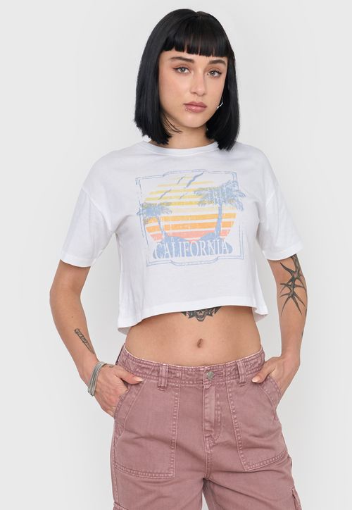 Polera Mujer Fun Manga Corta Crop Color Blanco