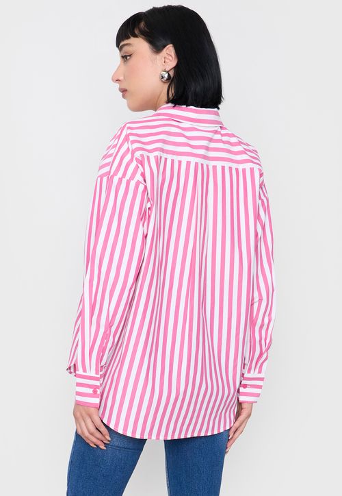 Blusa Mujer Camisera Rayas Fucsia