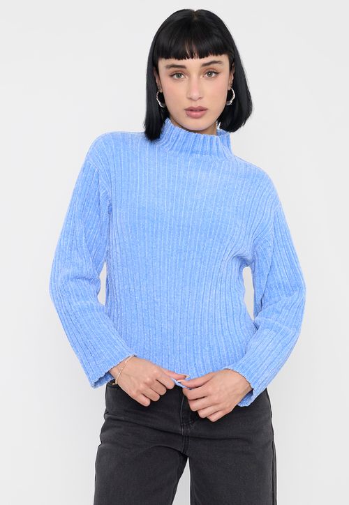 Sweater Mujer Chenille Rib Celeste