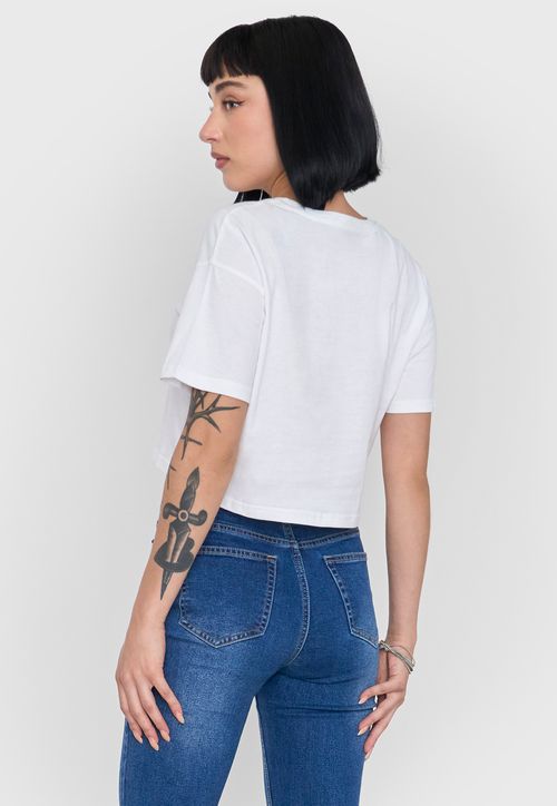 Polera Mujer Crop Blanco Fun Manga Corta