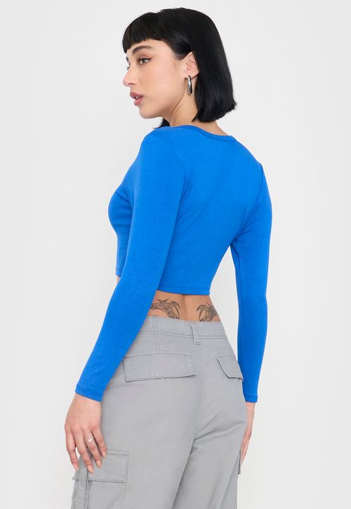 Polera Mujer Manga Larga Broches Azul