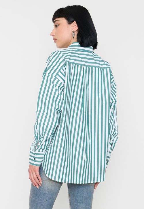 Blusa Mujer Camisera Rayas Verde