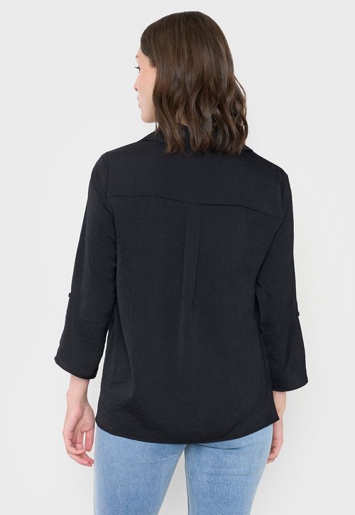 Blusa Mujer Cuello Camisero M/L Negro Lisa