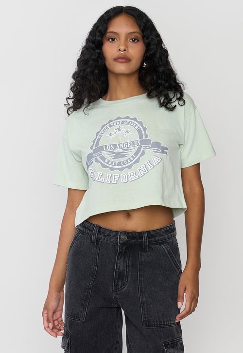 Polera Mujer Fun Manca Corta Crop Verde Agua