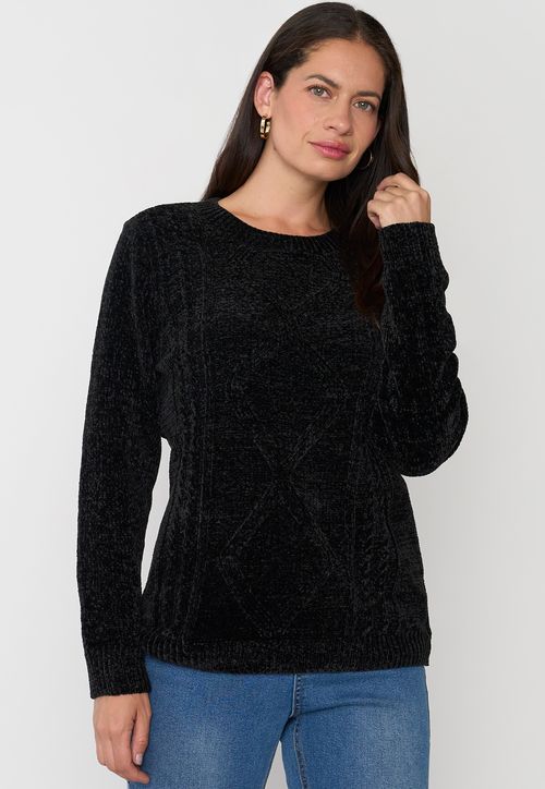 Sweater Mujer Chenille Trenzado Negro