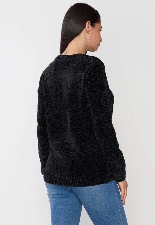 Sweater Mujer Chenille Trenzado Negro