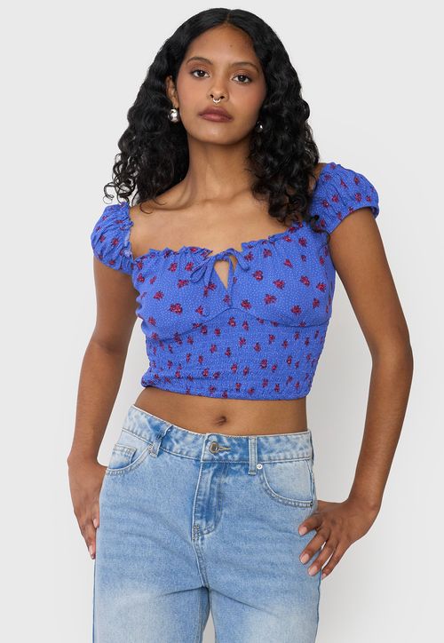 Blusa Mujer Peto Off Shoulder Amarras Azul