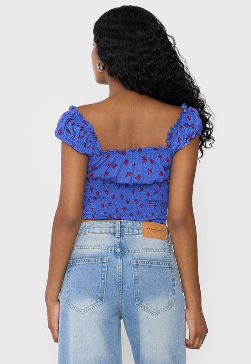 Blusa Mujer Peto Off Shoulder Amarras Azul