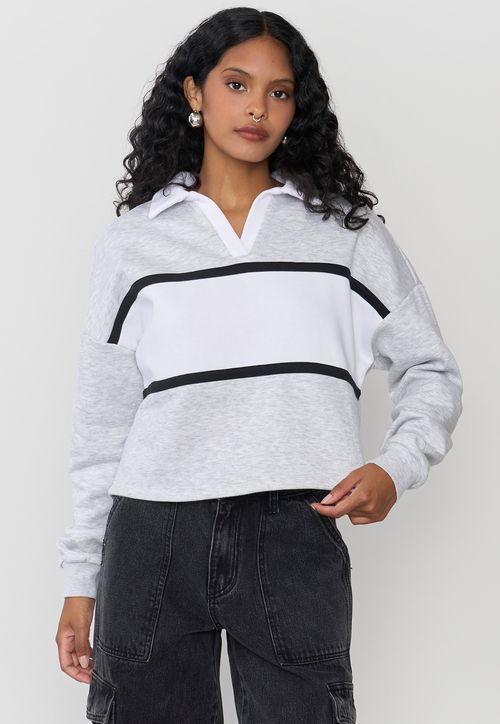 Polerón Mujer Cuello Polo Gris Melange