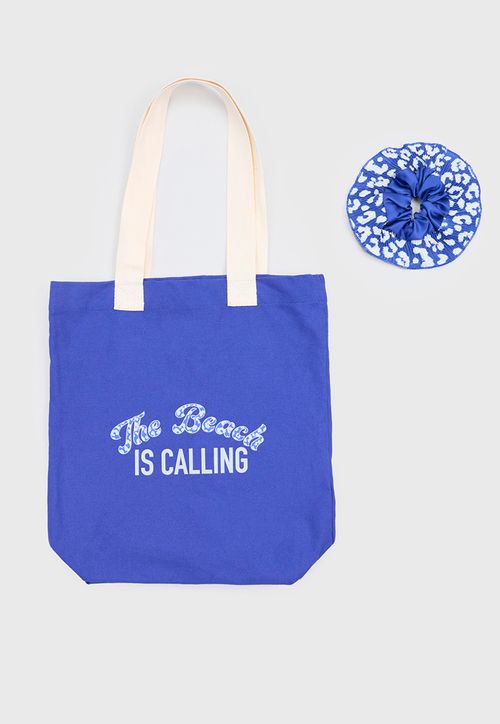 Tote Bag + Scrunchie Mujer Azul