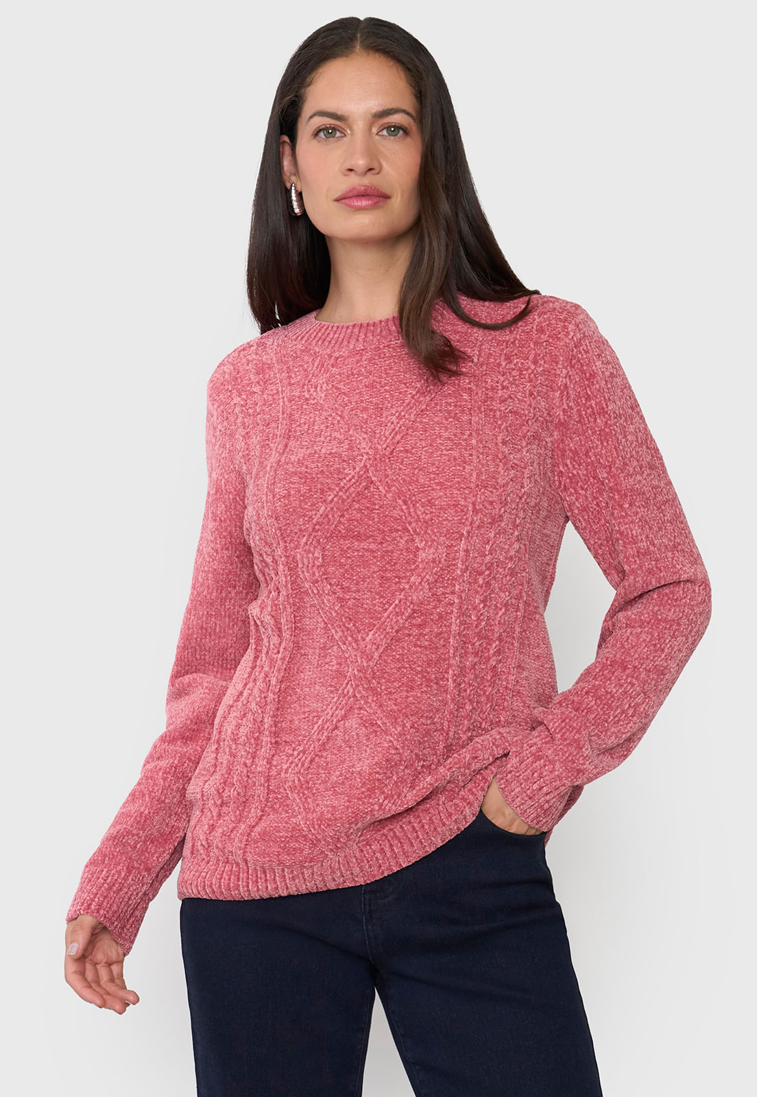 Sweater Mujer Chenille Trenzado Rosado