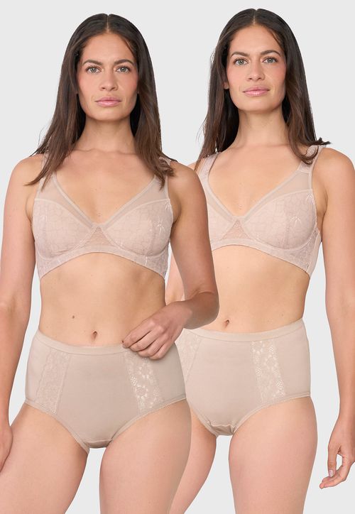 Calzón Mujer Bipack Alto Cotton Encaje Mix Beige