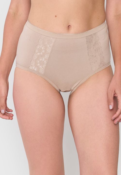 Calzón Mujer Bipack Alto Cotton Encaje Mix Beige