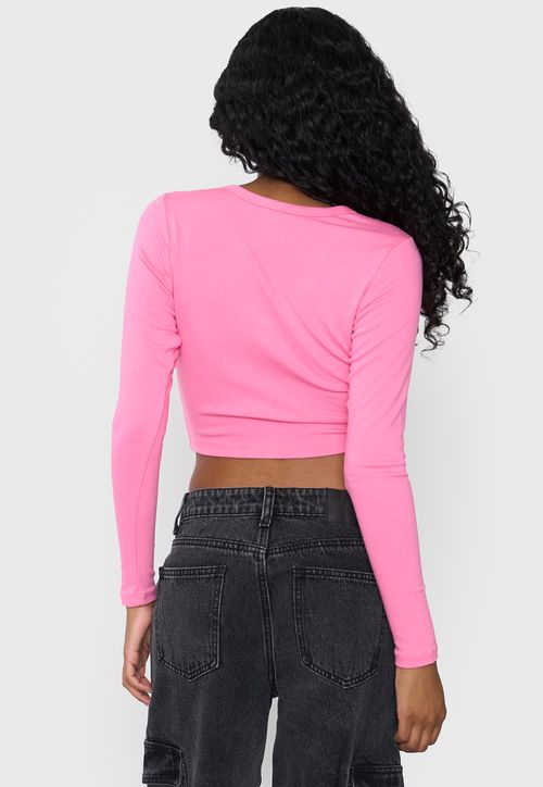 Polera Mujer Manga Larga Broches Color Rosado