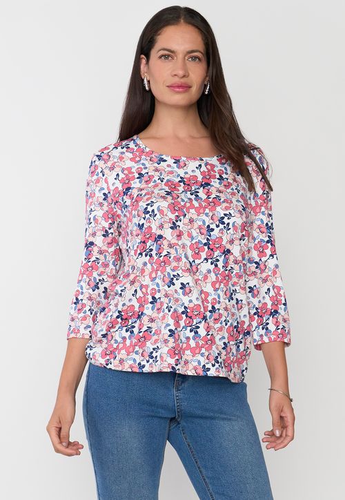 Polera Mujer Manga 3/4 Focal Print Ecru