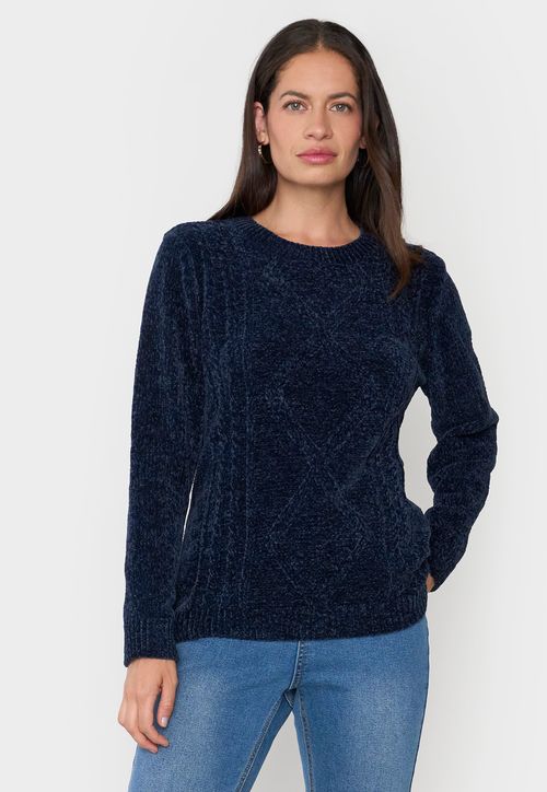 Sweater Mujer Chenille Trenzado Navy