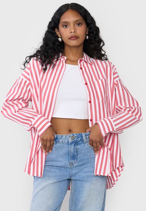 Blusa Mujer Camisera Rayas Rojo