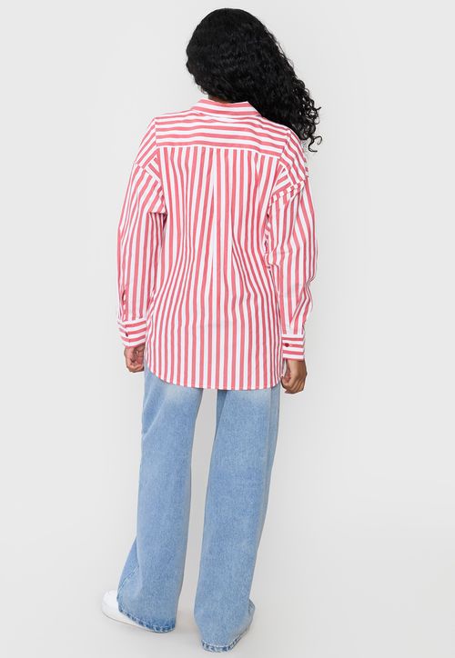 Blusa Mujer Camisera Rayas Rojo