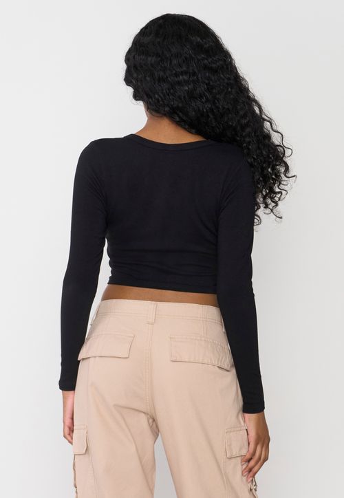 Polera Mujer Manga Larga Broches Color Negro