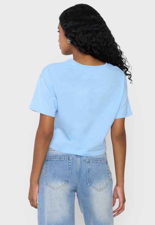 Polera Mujer Fun Manca Corta Crop Celeste