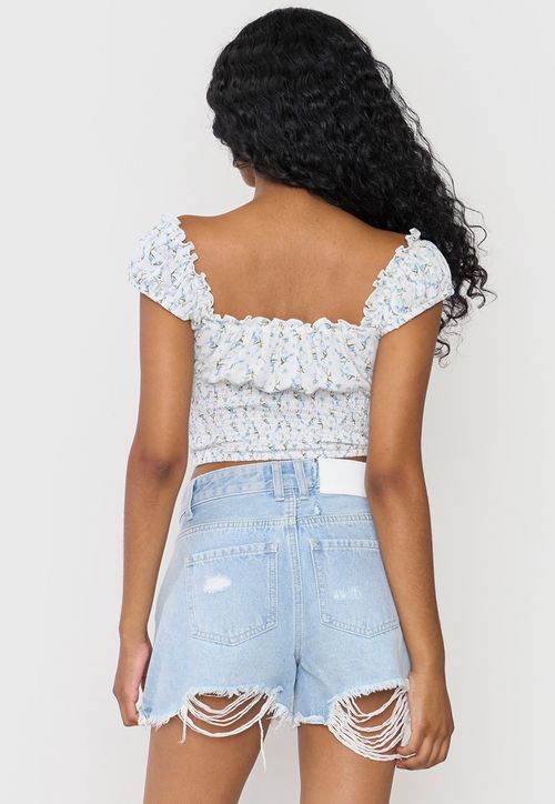 Blusa Mujer Peto Off Shoulder Amarras Print Blanco