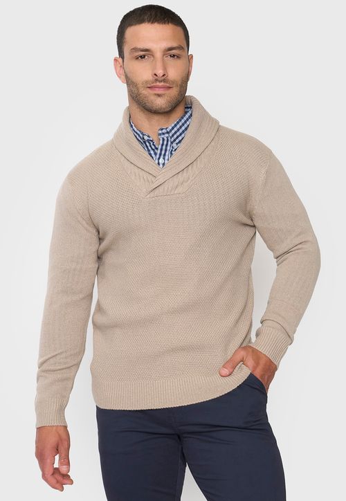 Tejido Hombre Cuello Shawl Beige