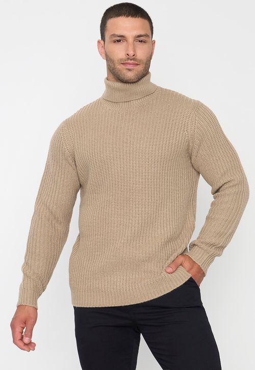 Tejido Hombre Cuello Alto Beige