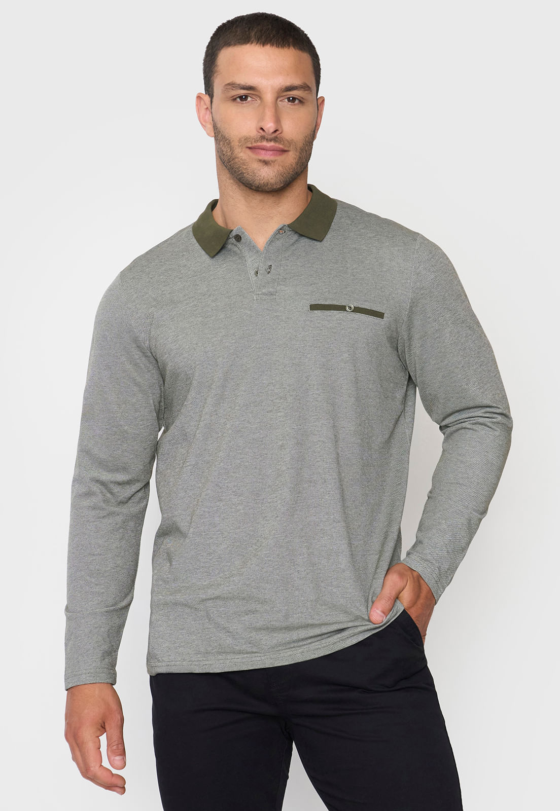 Polera Hombre Polo Piqué M/L Musgo