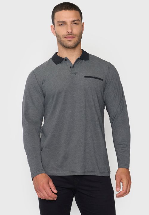 Polera Hombre Polo Piqué M/L Negro